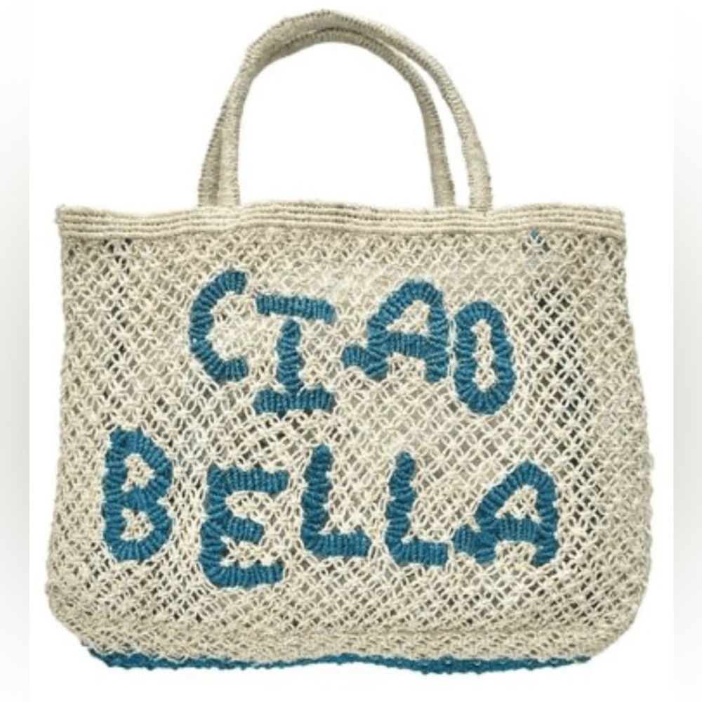 THE JACKSONS LONDON CIAO BELLA NATURAL WITH OCEAN BLUE JUTE BAG